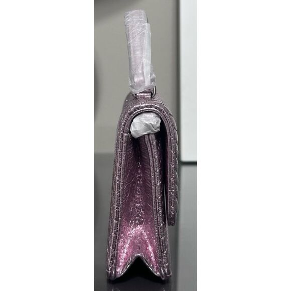 TORY BURCH MINI KIRA MOTO QUILT METALLIC TOP-HANDLE CROSSBODY, SPARKLE PINK - Picture 5 of 12